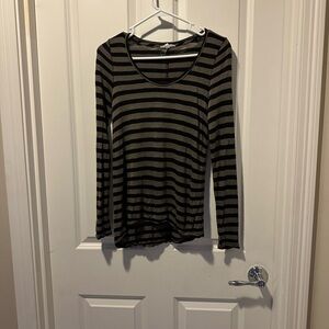 Madewell Black and Olive Green Striped Long Sleeve Tee